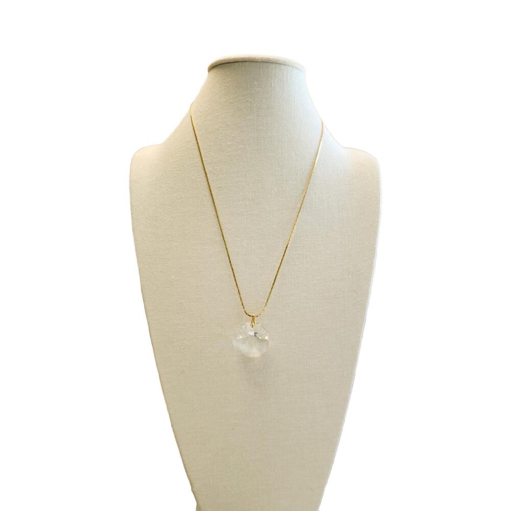 Vintage Iridescent Faceted Crystal Pendant Necklace Gold Tone Chain